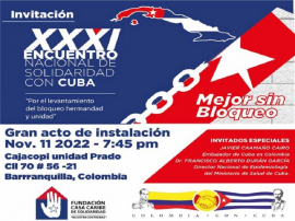 Instalarán en Colombia Encuentro de Solidaridad con Cuba