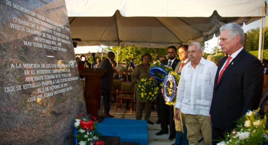 Díaz-Canel en tributo a víctimas del atentado terrorista al avión de Cubana, en Barbados: Cuba sólo puede estar en la lista (si existiera) de las víctimas del terrorismo