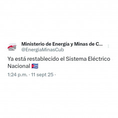 Informan restablecimiento del Sistema Electroenergético Nacional