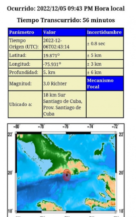 Sismo Perceptible en Santiago de Cuba