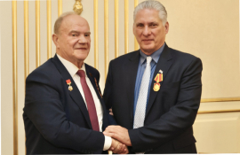 Otorga Partido Comunista ruso medalla conmemorativa a Díaz-Canel