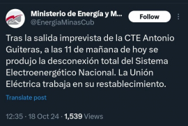 Salida imprevista de la CTE Antonio Guiteras provoca desconexión total del Sistema Electroenergético Nacional